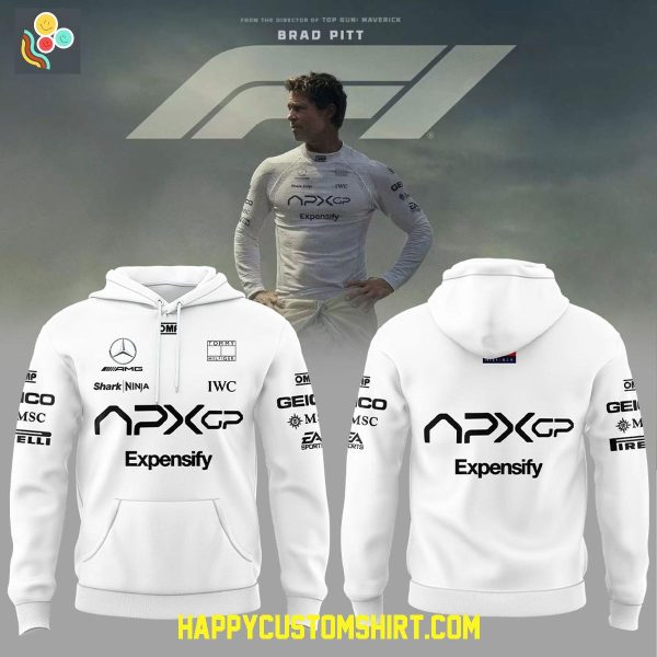 F1 Tech Collection 2025 F1 Movie APXGP Team x Brad Pitt White Hoodie T Shirt