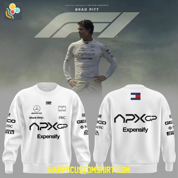F1 Tech Collection 2025 F1 Movie APXGP Team x Brad Pitt White Hoodie T Shirt