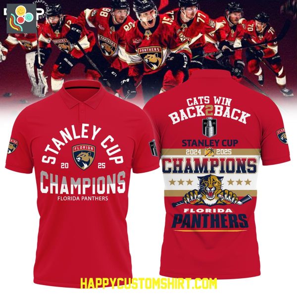 Florida Panthers Stanley Cup Back 2 Back Cats Win Polo Shirt