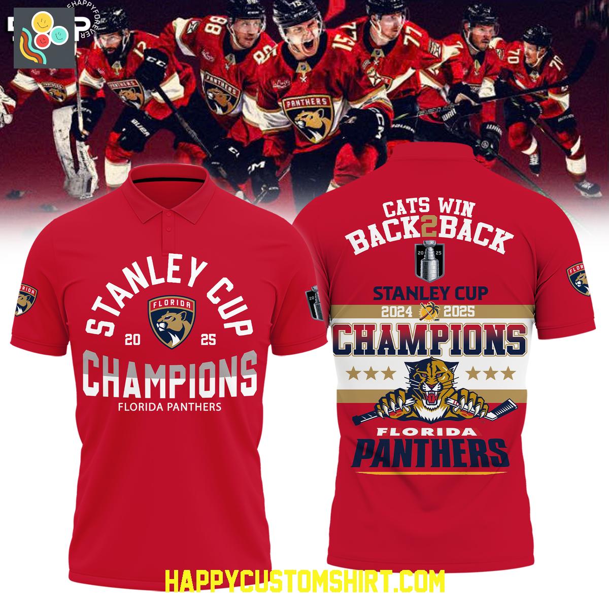 Florida Panthers Stanley Cup Back 2 Back Cats Win Polo Shirt Florida Panthers Stanley Cup Back 2 Back Cats Win Polo Shirt
