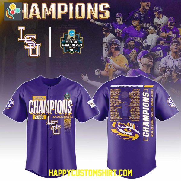 LSU Tigers Baseball 2025 NCAA National Champions Baseball Jersey