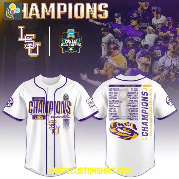 LSU Tigers Baseball 2025 NCAA National Champions White Baseball Jersey