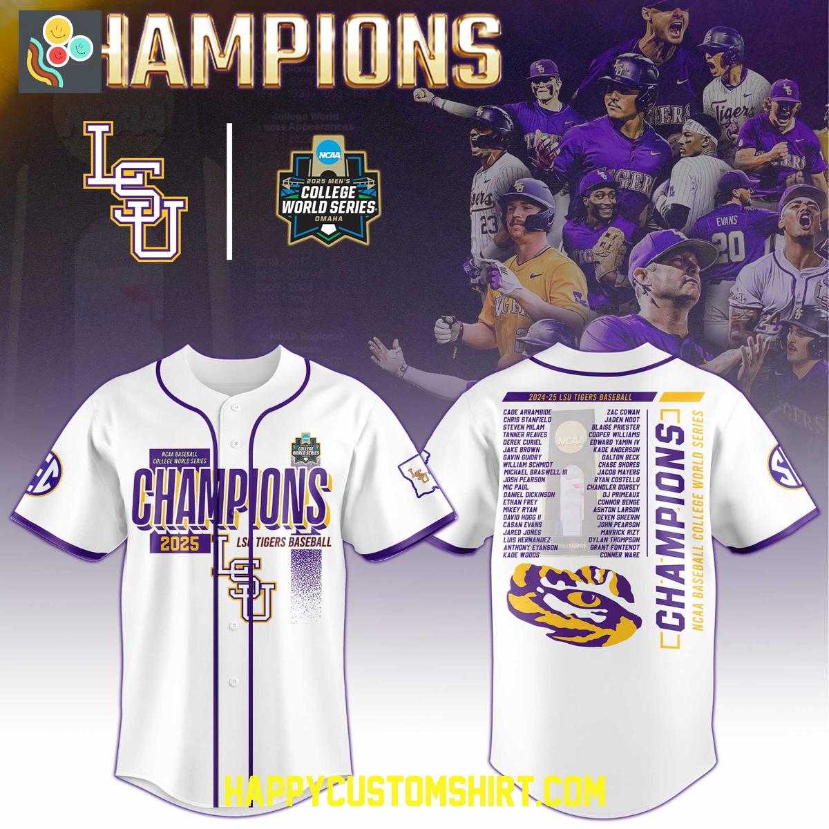 LSU Tigers Baseball 2025 NCAA National Champions White Baseball Jersey LSU Tigers Baseball 2025 NCAA National Champions White Baseball Jersey