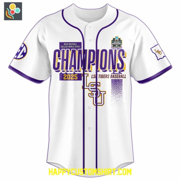 LSU Tigers Baseball 2025 NCAA National Champions White Baseball Jersey