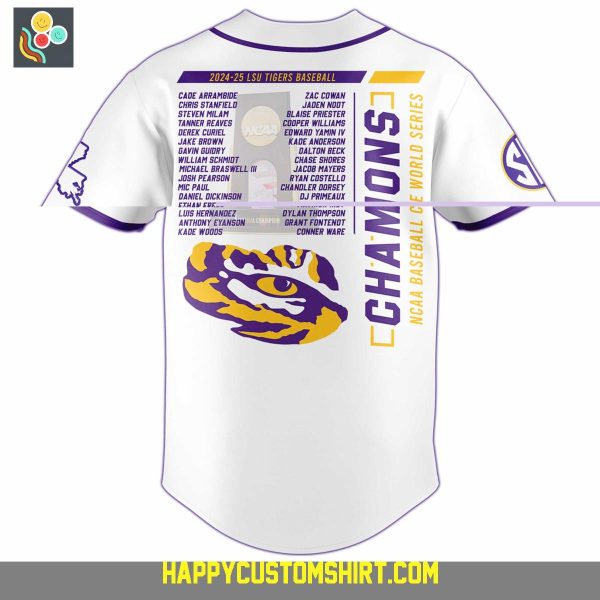 LSU Tigers Baseball 2025 NCAA National Champions White Baseball Jersey