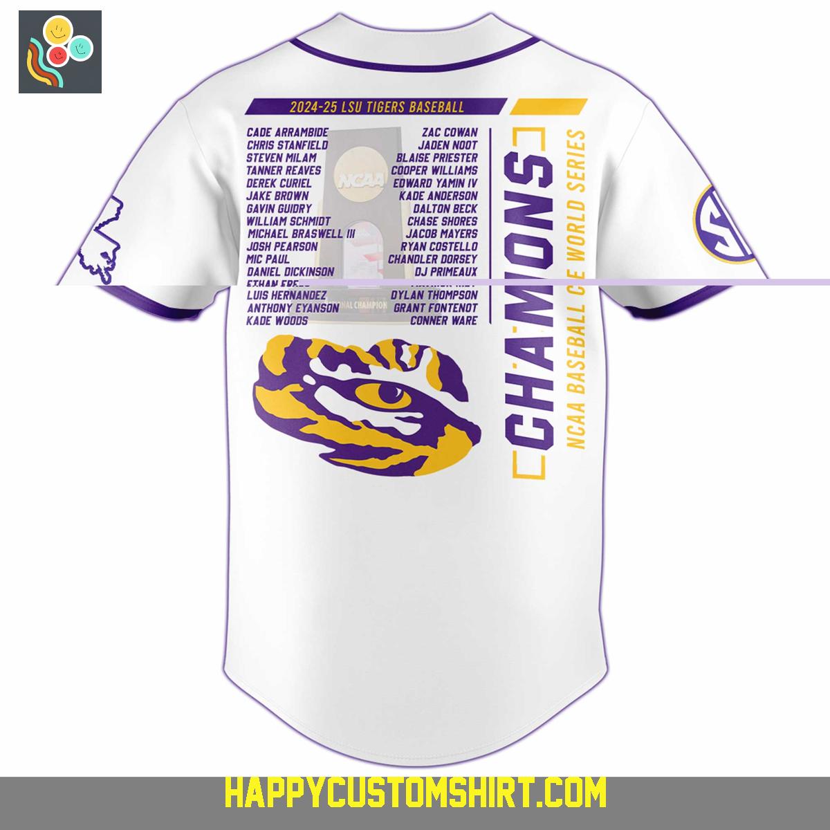 LSU Tigers Baseball 2025 NCAA National Champions White Baseball Jersey LSU Tigers Baseball 2025 NCAA National Champions White Baseball Jersey