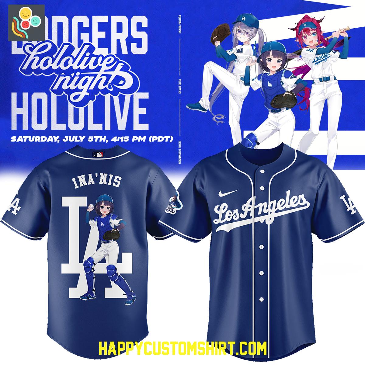 Los Angeles Dodgers Hololive Night Koseki Irys Ina'nis 2025 Baseball Jersey Los Angeles Dodgers Hololive Night Koseki Irys Ina'nis 2025 Baseball Jersey