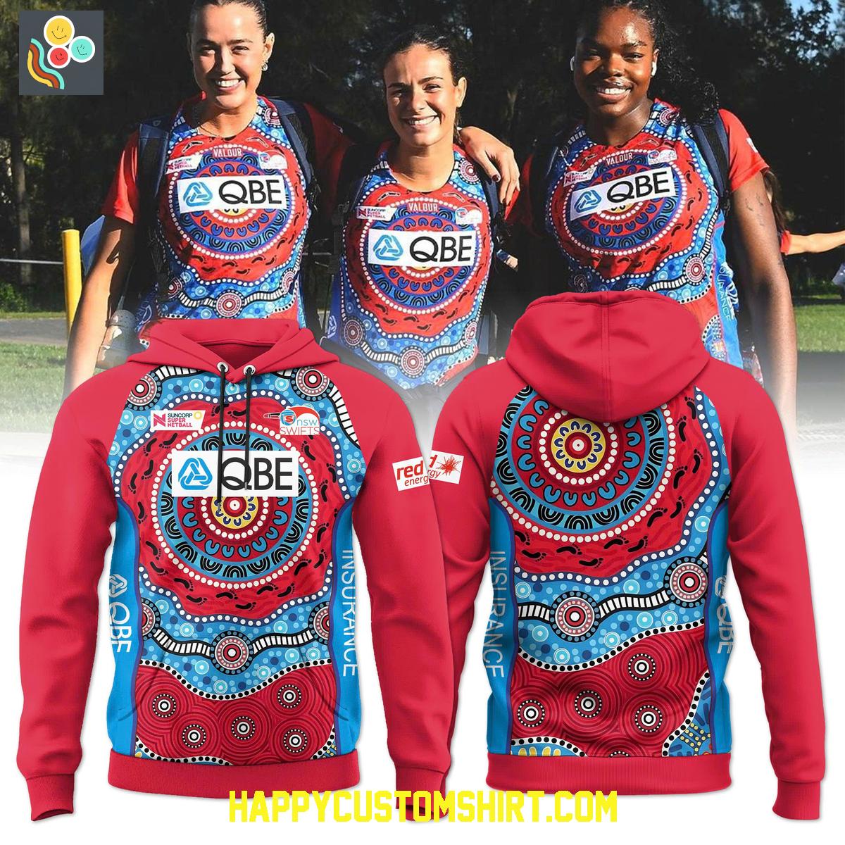New South Wales Swifts First Nations Warm Up Hoodie T Shirt New South Wales Swifts First Nations Warm Up Hoodie T Shirt