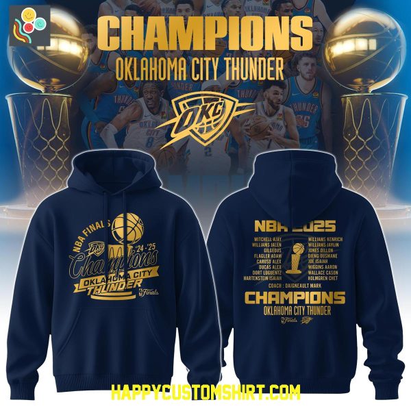 Oklahoma City Thunder 2025 NBA Finals Champions Blue Hoodie Shirt