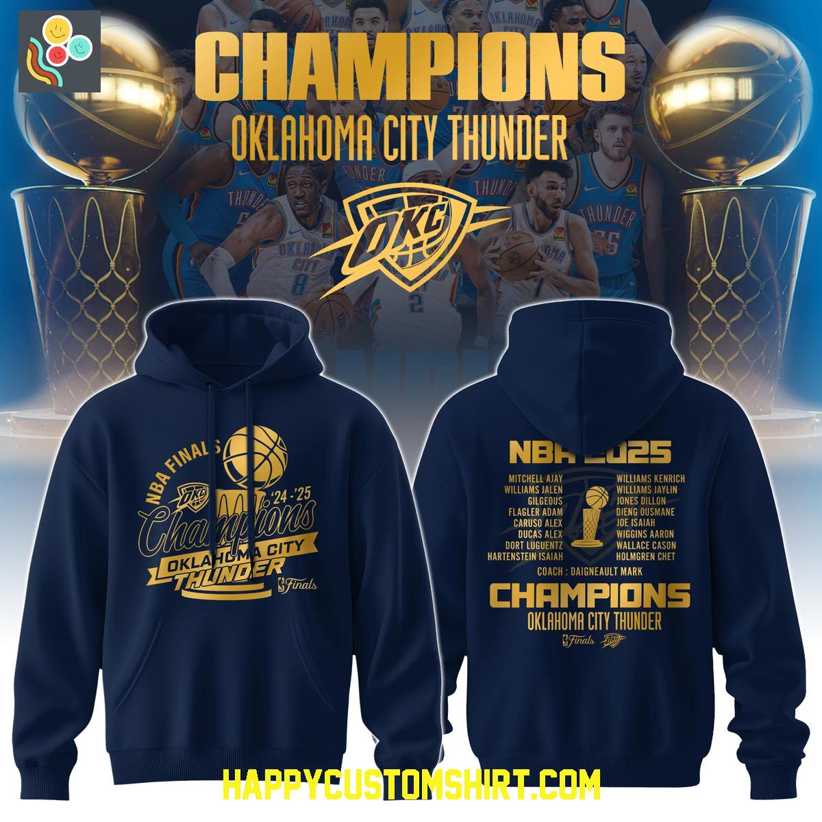 Oklahoma City Thunder 2025 NBA Finals Champions Blue Hoodie Shirt Oklahoma City Thunder 2025 NBA Finals Champions Blue Hoodie Shirt