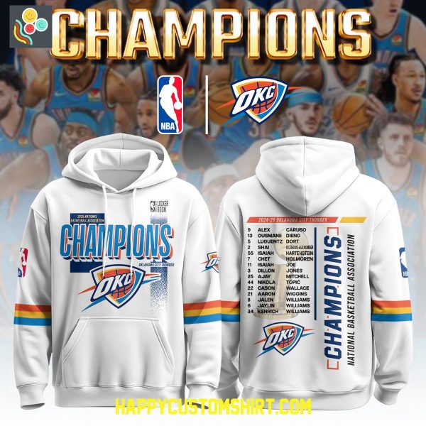 Oklahoma City Thunder 2025 NBA Finals Champions White Hoodie Shirt