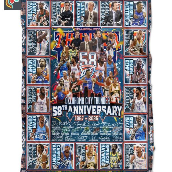 Oklahoma City Thunder 58th Anniversary 1967 2025 Fleece Blanket Quilt