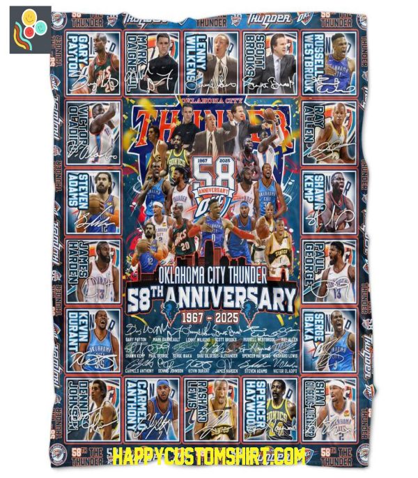 Oklahoma City Thunder 58th Anniversary 1967 2025 Fleece Blanket Quilt