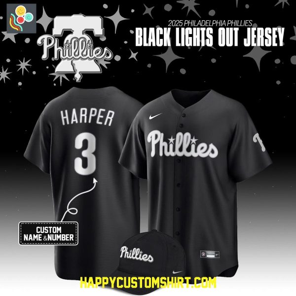 Philadelphia Phillies Black Lights Out 2025 Personalized Baseball Jersey