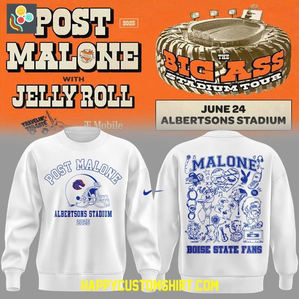 Post Malone Boise State Broncos The Big Ass Stadium Tour White Hoodie Shirt