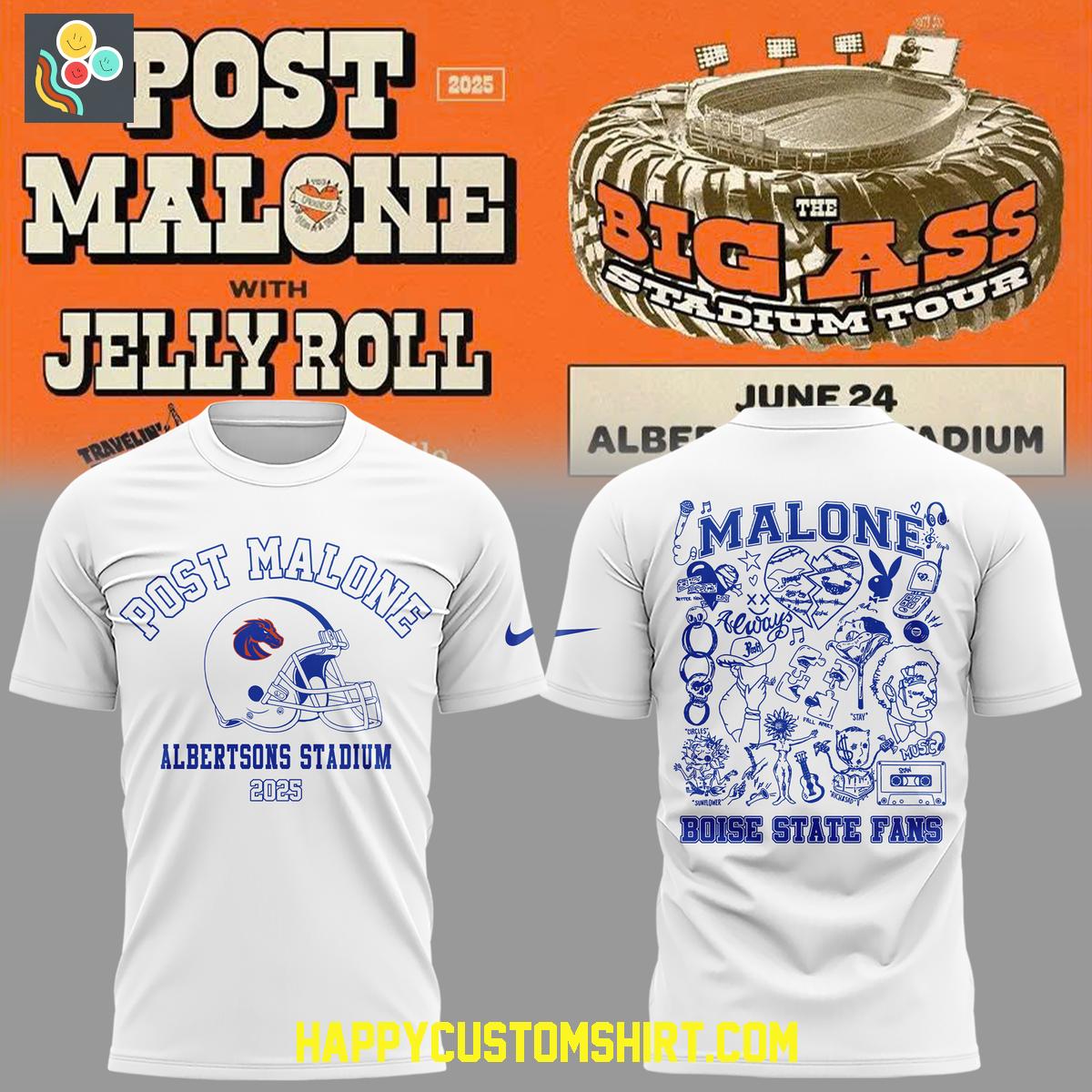 Post Malone Boise State Broncos The Big Ass Stadium Tour White Hoodie Shirt Post Malone Boise State Broncos The Big Ass Stadium Tour White Hoodie Shirt
