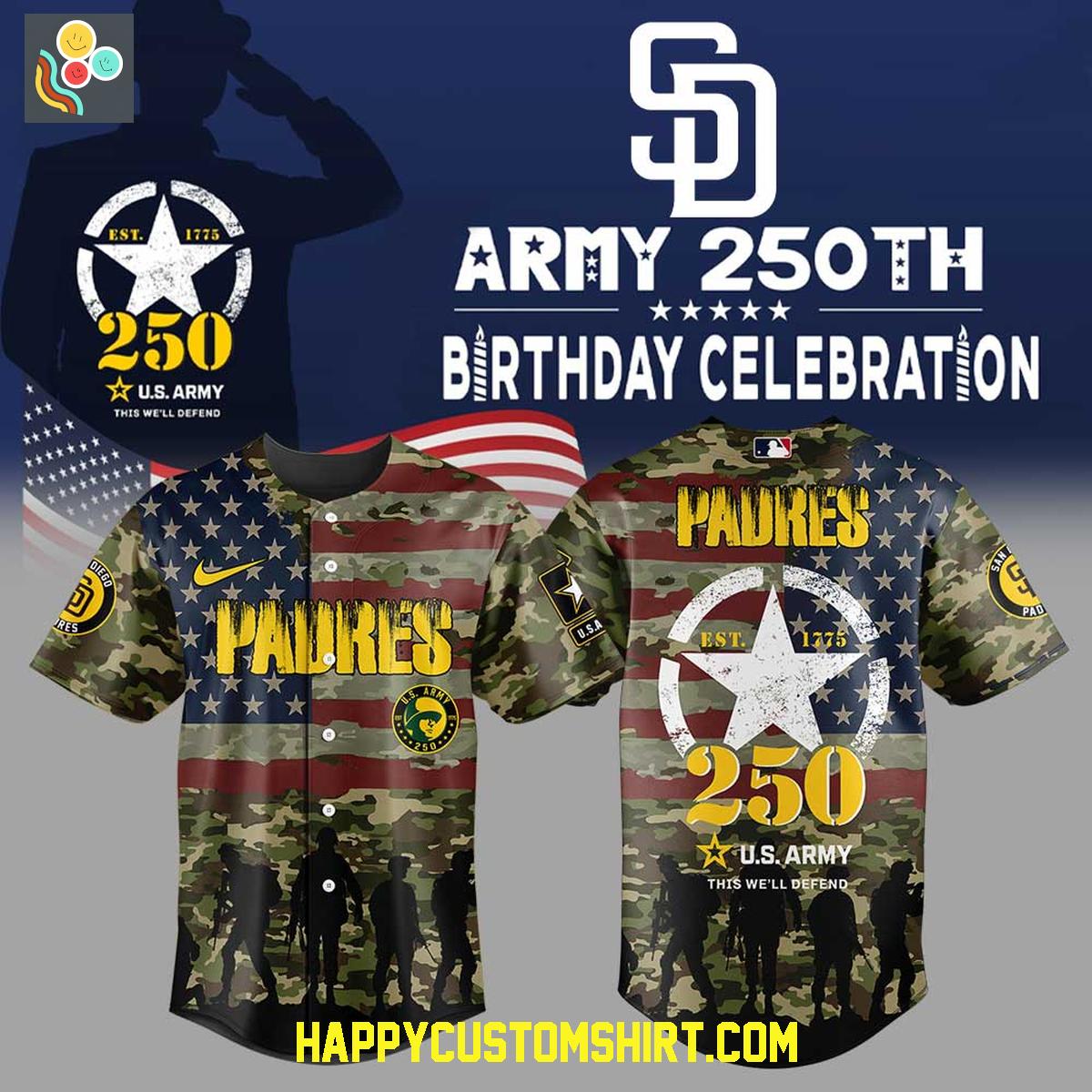San Diego Padres U.S. Army 250th Anniversary Celebration Baseball Jersey San Diego Padres U.S. Army 250th Anniversary Celebration Baseball Jersey