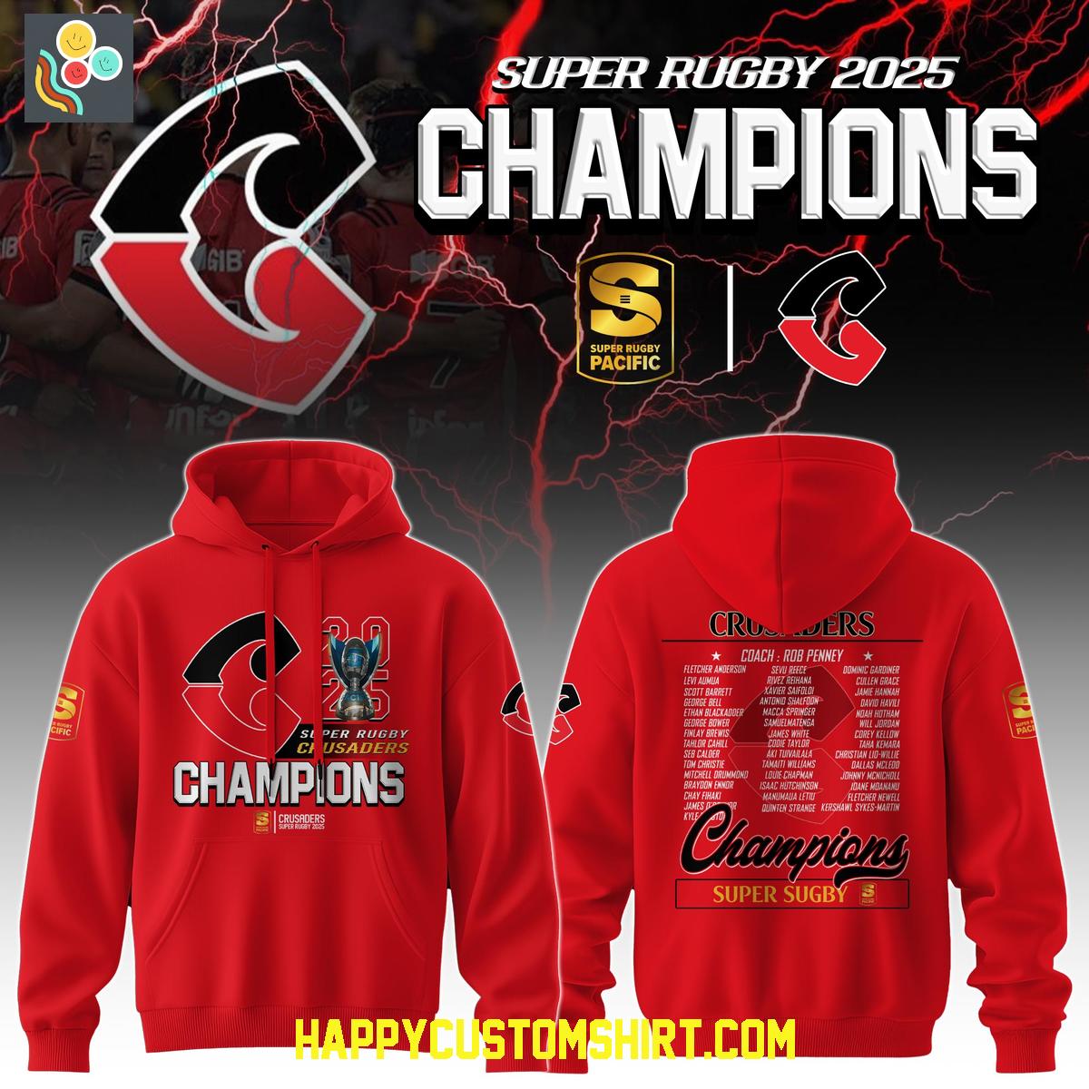 Super Rugby 2025 Crusaders Champions Red Hoodie Shirt Super Rugby 2025 Crusaders Champions Red Hoodie Shirt